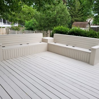 Painted deck with custom wraparound benches